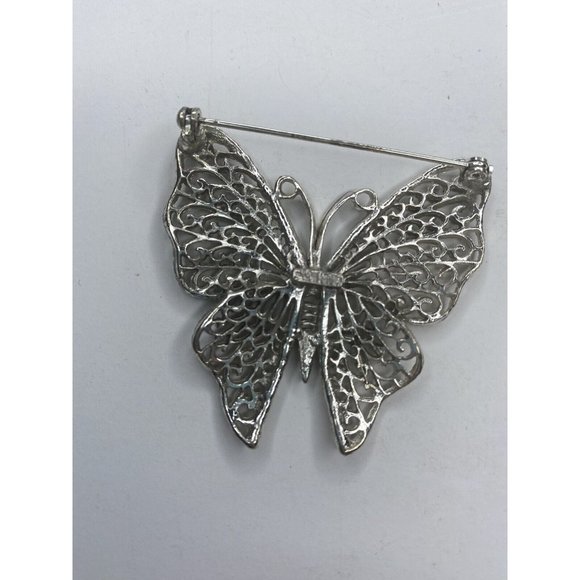 MIent Butterfly Pin Brooch Jewelry Signed Silver Insect Filigree Statement - Picture 5 of 5